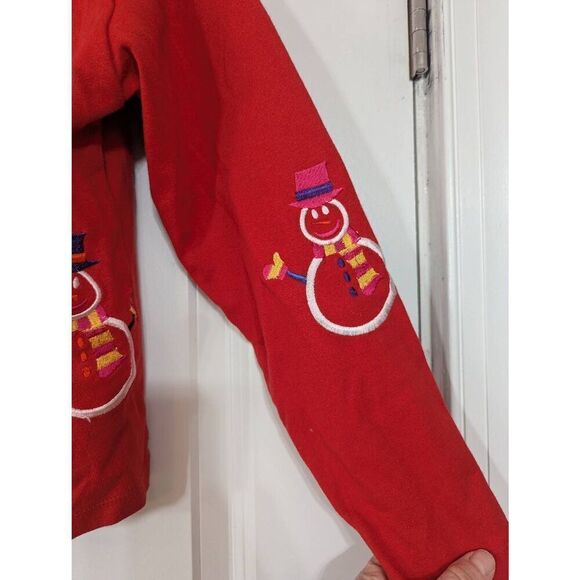 Michael Simon Simon Sez Snowman Cardigan girl's size 12/14 L red embroidered - Picture 4 of 6